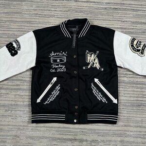 AMIRI Hockey Fighters Leather Jacket Black Mens Size Large